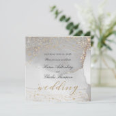 グレイホワイト金ゴールドエレガントオきらめくデッセイ結婚ズ 招待状 (スタンド正面)