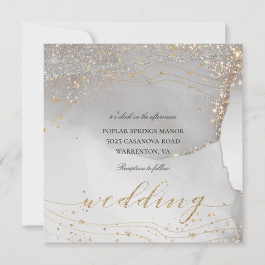 グレイホワイト金ゴールドエレガントオきらめくデッセイ結婚ズ 招待状 (裏面)