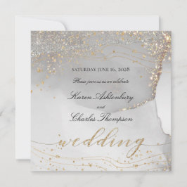 グレイホワイト金ゴールドエレガントオきらめくデッセイ結婚ズ 招待状