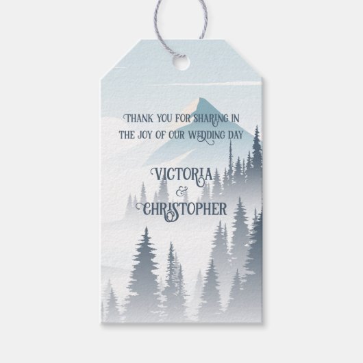 グレイマウンテンフォグフォレストワイルドネスウィンターウェディング ギフトタグ (正面)