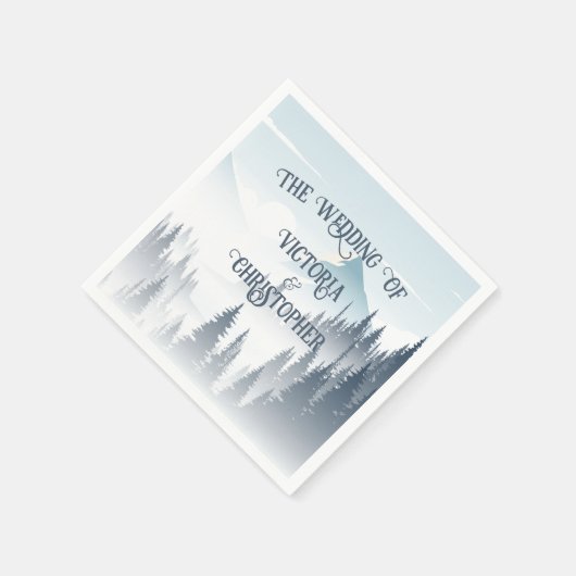 グレイマウンテンフォグフォレストワイルドネスウィンターウェディング スタンダードカクテルナプキン (角)