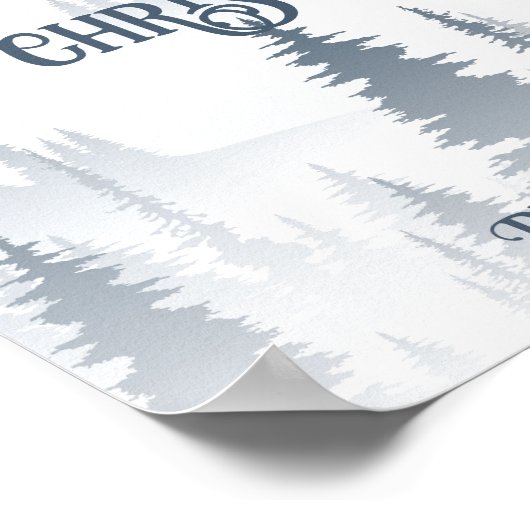 グレイマウンテンフォグフォレストワイルドネスウィンターウェディング ポスター (角)