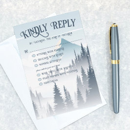 グレイマウンテンフォグフォレストワイルドネスウィンターウェディング 出欠カード