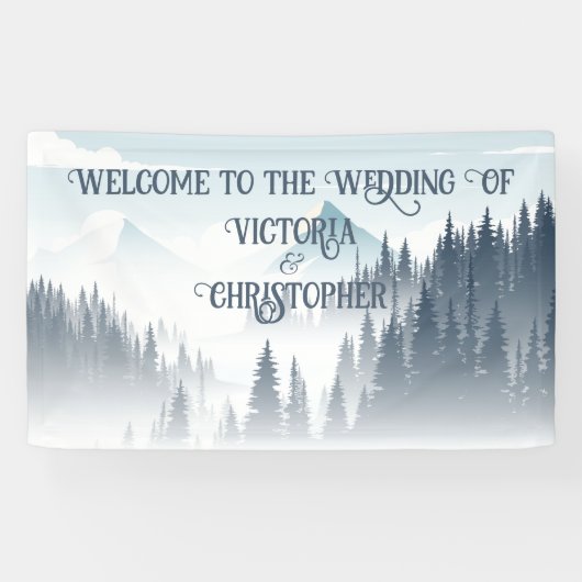 グレイマウンテンフォグフォレストワイルドネスウィンターウェディング 横断幕 (横)