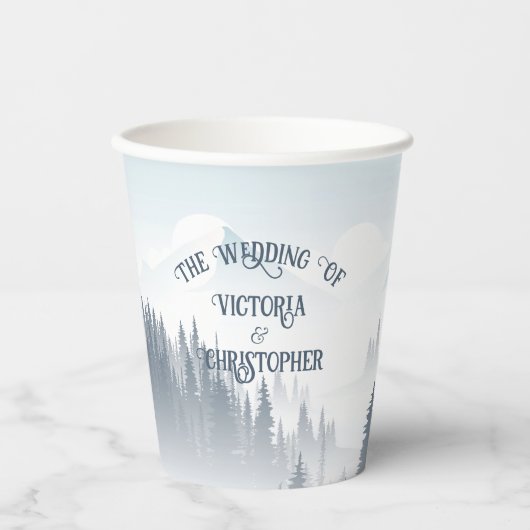 グレイマウンテンフォグフォレストワイルドネスウィンターウェディング 紙コップ (正面)