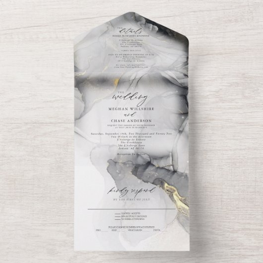 グレイマーブルとゴールド オールインワン招待状 (内側)