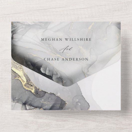 グレイマーブルとゴールド オールインワン招待状 (裏面)