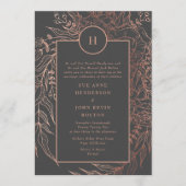 グレイモダンアイアン鉱石バラ金ゴールドモノグラムリース 招待状 (正面)