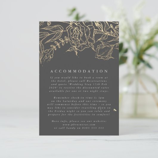 グレイモダンアイアン鉱石金ゴールドエレガントパンパ結婚ス エンクロージャーカード (スタンド正面)