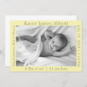 グレイモダンオンパステルイエローベビー発表 案内状 (正面/裏面)