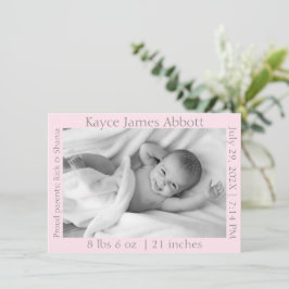 グレイモダンオンパステルピンク誕生 案内状