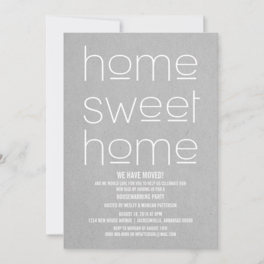 グレイモダンスウィートホーム引っ越し祝いパーティーパーティー 招待状 (正面)