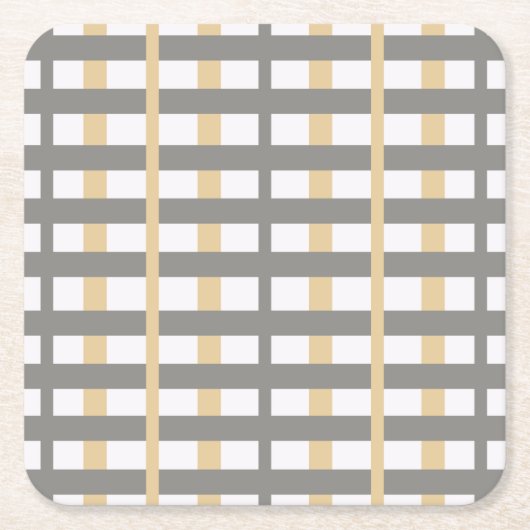 グレイモダントープストライプデザインバイ©Cathy Thompson スクエアペーパーコースター (正面)