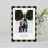 グレイモダンバッファロープレイドクリスマスツーフォト 箔シーズンカード (立ち正面)