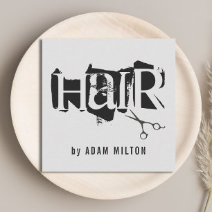 グレイモダンブラックはさみ美容師 スクエア名刺