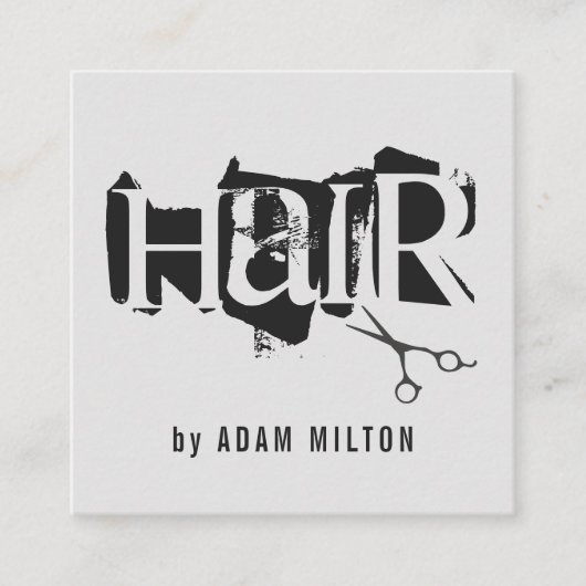 グレイモダンブラックはさみ美容師 スクエア名刺 (正面)