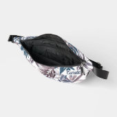 グレイモダンブルートロピカルリーフネームカスタムトラベル ファニーパック (見開き)