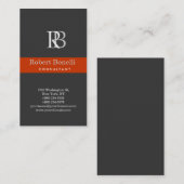 グレイモダンモノグラムオレンジストライプ色ビジネスカード 名刺 (正面/裏面)