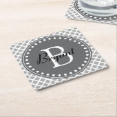 グレイモダンモノグラム海岸 スクエアペーパーコースター (アングル)