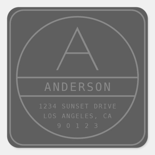 グレイモダンユニークアドレスとモノグラム スクエアシール (正面)