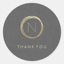 グレイモダンリネンエレガント金ゴールドモノグラムサンキュー