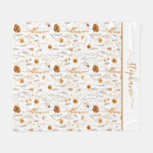 グレイモノグラムのベージュブラウンホワイトボホフローラ フリースブランケット (正面(横))