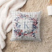 グレイモノグラムグリーナリークリスマスリース クッション (ブランケット)