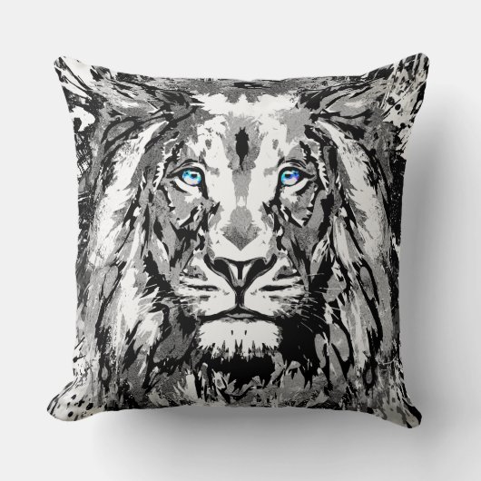 グレイライオンポートレートスケッチライオン装飾用クッション クッション (正面)