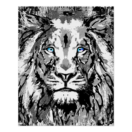グレイライオンポートレートスケッチ – ライオンポスタープリント ポスター (正面)