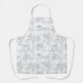 グレイラインの花のフラワーパターン エプロン (正面)