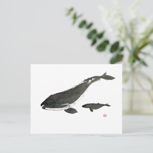 グレイルカの母と子を墨絵で描いた作品 ポストカード (スタンド正面)