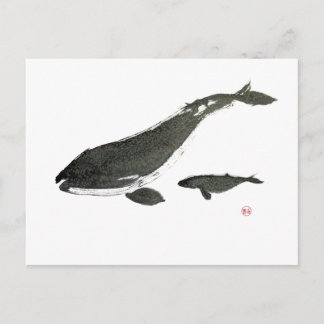 グレイルカの母と子を墨絵で描いた作品 ポストカード