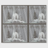 グレイレトロウッドランドホリデー ラッピングペーパー (フラット)