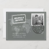 グレイワールドマップデスティネーションウェディングフォト サンキューカード (正面)