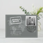 グレイワールドマップデスティネーションウェディングフォト サンキューカード (スタンド正面)