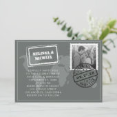 グレイワールドマップデスティネーションウェディングフォト 招待状 (スタンド正面)