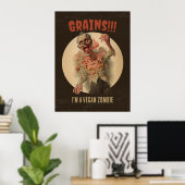 グレイン私はビーガンゾンビおもしろいヴィンテージホラー ポスター (ホームオフィス)