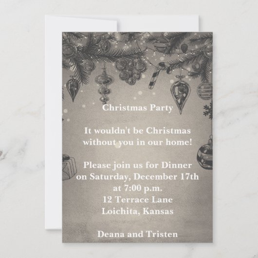 グレイヴィンテージスタイルクリスマスパーティの招待状 招待状 (正面)