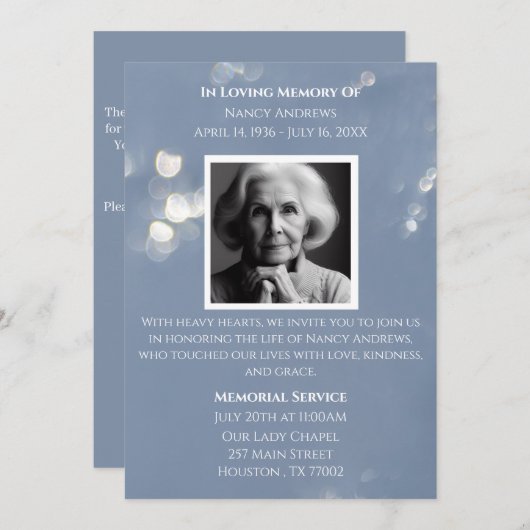 グレイ愛の記憶の葬儀記念招待状 招待状 (正面/裏面)