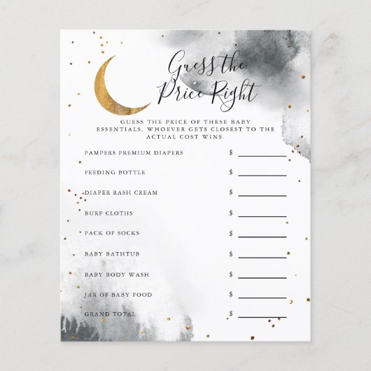グレイ月は価格を推測する右ベビーシャワーゲーム (正面)