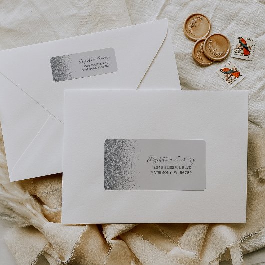 グレイ淡い色のシルバーグリッター結婚ズ差出人住所 ラベル