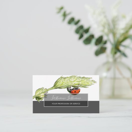 グレイ点々のあるクエレガント長方形 名刺 (スタンド正面)