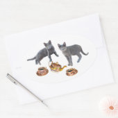 グレイ猫ティーパーティーシール 楕円形シール (封筒)