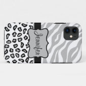 グレイ白黒ゼブラヒョウ名パーソナライズされた Case-Mate iPhoneケース (裏面(横))