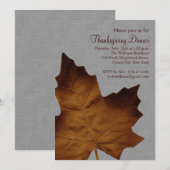 グレイ秋マップルリーフ感謝祭ディナー 招待状 (正面/裏面)