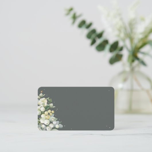 グレイ空白のグリーンスノーベリー+ユーカリ結婚ズフラット プレイスカード (スタンド正面)