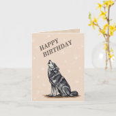 グレイ素晴らしウルフハウリングワイルドライフハッピーバースデー カード (黄色い花)