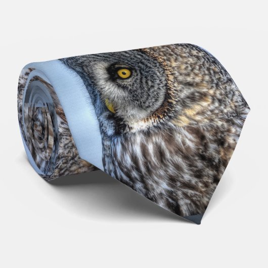 グレイ素晴らしフクロウポートレートワイルドライフラバータイ ネクタイ (ロール)