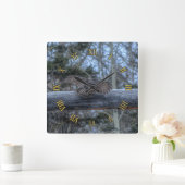 グレイ素晴らしフクロウ牧場マスコットワイルドライフフォト スクエア壁時計 (ホーム)