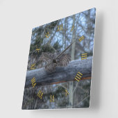 グレイ素晴らしフクロウ牧場マスコットワイルドライフフォト スクエア壁時計 (傾斜)